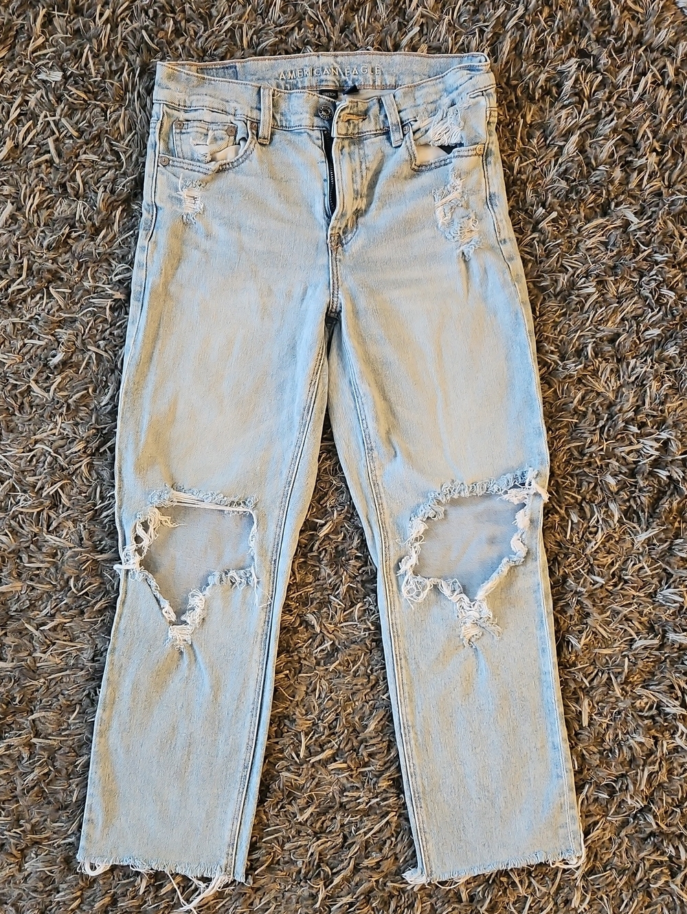 American Eagle Outfitters Light Blue Distressed Straight Leg Jeans